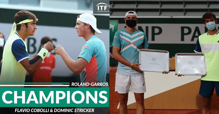 Dominic Stricker and Flavio Cobolli won the French Open boys’ doubles title, and with champion's trophies